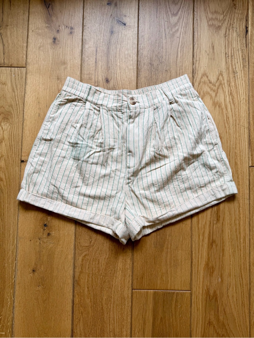 By Together Beige Shorts with Green Pinstripes